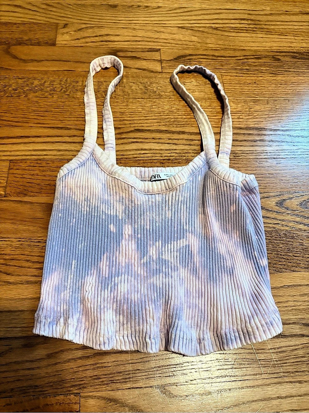 ZARA Ribbed Tie-Dye Crop Cami in Purple Size Large